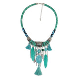 Maxbell Vintage Jewelry Turquoise Tassels Choker Bohemian Statement Necklace Green