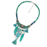 Maxbell Vintage Jewelry Turquoise Tassels Choker Bohemian Statement Necklace Green