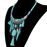 Maxbell Vintage Jewelry Turquoise Tassels Choker Bohemian Statement Necklace Green