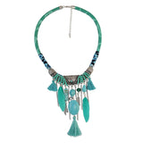 Maxbell Vintage Jewelry Turquoise Tassels Choker Bohemian Statement Necklace Green