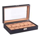Maxbell Fashion Luxury Black 6/12Grids PU Leather Watch Box Storage Cases 12 Grids