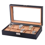Maxbell Fashion Luxury Black 6/12Grids PU Leather Watch Box Storage Cases 12 Grids