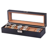 Maxbell Fashion Luxury Black 6/12Grids PU Leather Watch Box Storage Cases 6 Grids