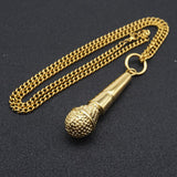 Maxbell Fashion Hip Hop Men Stainless Steel Microphone Pendant Necklace Chain Gold