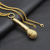 Maxbell Fashion Hip Hop Men Stainless Steel Microphone Pendant Necklace Chain Gold