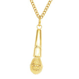Maxbell Fashion Hip Hop Men Stainless Steel Microphone Pendant Necklace Chain Gold