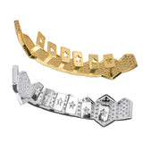 Maxbell Micro Zircon Vampire Top 8 Teeth Fang Grills Hiphop Mouth Grill Gold