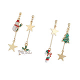 Maxbell Asymmetric Chain Dangle Christmas Ear Studs Star Charms Earrings Snowman