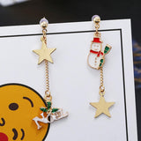 Maxbell Asymmetric Chain Dangle Christmas Ear Studs Star Charms Earrings Snowman