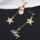 Maxbell Asymmetric Chain Dangle Christmas Ear Studs Star Charms Earrings Snowman