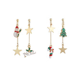 Maxbell Asymmetric Chain Dangle Christmas Ear Studs Star Charms Earrings Snowman