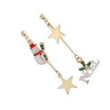 Maxbell Asymmetric Chain Dangle Christmas Ear Studs Star Charms Earrings Snowman