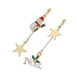 Maxbell Asymmetric Chain Dangle Christmas Ear Studs Star Charms Earrings Snowman