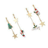 Maxbell Asymmetric Chain Dangle Christmas Ear Studs Star Charms Earrings Snowman