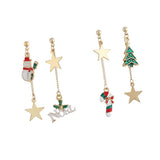Maxbell Asymmetric Chain Dangle Christmas Ear Studs Star Charms Earrings Snowman