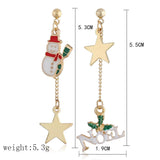 Maxbell Asymmetric Chain Dangle Christmas Ear Studs Star Charms Earrings Snowman