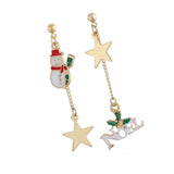 Maxbell Asymmetric Chain Dangle Christmas Ear Studs Star Charms Earrings Snowman