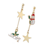 Maxbell Asymmetric Chain Dangle Christmas Ear Studs Star Charms Earrings Snowman