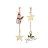 Maxbell Asymmetric Chain Dangle Christmas Ear Studs Star Charms Earrings Snowman