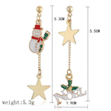 Maxbell Asymmetric Chain Dangle Christmas Ear Studs Star Charms Earrings Snowman