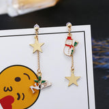 Maxbell Asymmetric Chain Dangle Christmas Ear Studs Star Charms Earrings Snowman