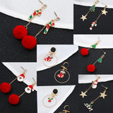 Maxbell Asymmetric Chain Dangle Christmas Ear Studs Star Charms Earrings Snowman
