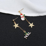 Maxbell Asymmetric Chain Dangle Christmas Ear Studs Star Charms Earrings Snowman