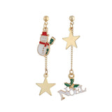 Maxbell Asymmetric Chain Dangle Christmas Ear Studs Star Charms Earrings Snowman