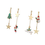 Maxbell Asymmetric Chain Dangle Christmas Ear Studs Star Charms Earrings Snowman