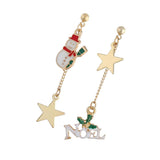 Maxbell Asymmetric Chain Dangle Christmas Ear Studs Star Charms Earrings Snowman