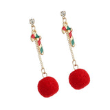 Maxbell Christmas Themed Cute Red Ball Dangle Earrings Fashion Gift Walking Stick