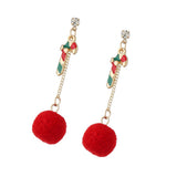 Maxbell Christmas Themed Cute Red Ball Dangle Earrings Fashion Gift Walking Stick