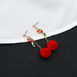 Maxbell Christmas Themed Cute Red Ball Dangle Earrings Fashion Gift Walking Stick