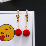 Maxbell Christmas Themed Cute Red Ball Dangle Earrings Fashion Gift Walking Stick