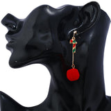 Maxbell Christmas Themed Cute Red Ball Dangle Earrings Fashion Gift Walking Stick