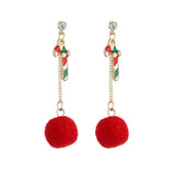 Maxbell Christmas Themed Cute Red Ball Dangle Earrings Fashion Gift Walking Stick