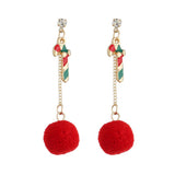 Maxbell Christmas Themed Cute Red Ball Dangle Earrings Fashion Gift Walking Stick