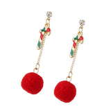 Maxbell Christmas Themed Cute Red Ball Dangle Earrings Fashion Gift Walking Stick