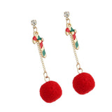 Maxbell Christmas Themed Cute Red Ball Dangle Earrings Fashion Gift Walking Stick