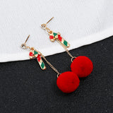 Maxbell Christmas Themed Cute Red Ball Dangle Earrings Fashion Gift Walking Stick