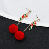 Maxbell Christmas Themed Cute Red Ball Dangle Earrings Fashion Gift Walking Stick