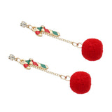 Maxbell Christmas Themed Cute Red Ball Dangle Earrings Fashion Gift Walking Stick