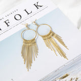 Maxbell 1 Pair Women Tassel Crystal Long Drop Earrings Statement Jewelry Golden