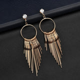 Maxbell 1 Pair Women Tassel Crystal Long Drop Earrings Statement Jewelry Golden