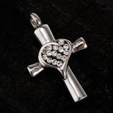 Maxbell Stainless Steel Crystal Love Heart Cross Urn Pendant Ashes Keepsake White
