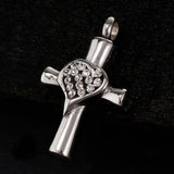 Maxbell Stainless Steel Crystal Love Heart Cross Urn Pendant Ashes Keepsake White