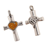 Maxbell Stainless Steel Crystal Love Heart Cross Urn Pendant Ashes Keepsake White