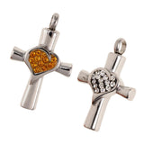 Maxbell Stainless Steel Crystal Love Heart Cross Urn Pendant Ashes Keepsake White