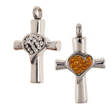Maxbell Stainless Steel Crystal Love Heart Cross Urn Pendant Ashes Keepsake White