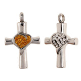 Maxbell Stainless Steel Crystal Love Heart Cross Urn Pendant Ashes Keepsake White